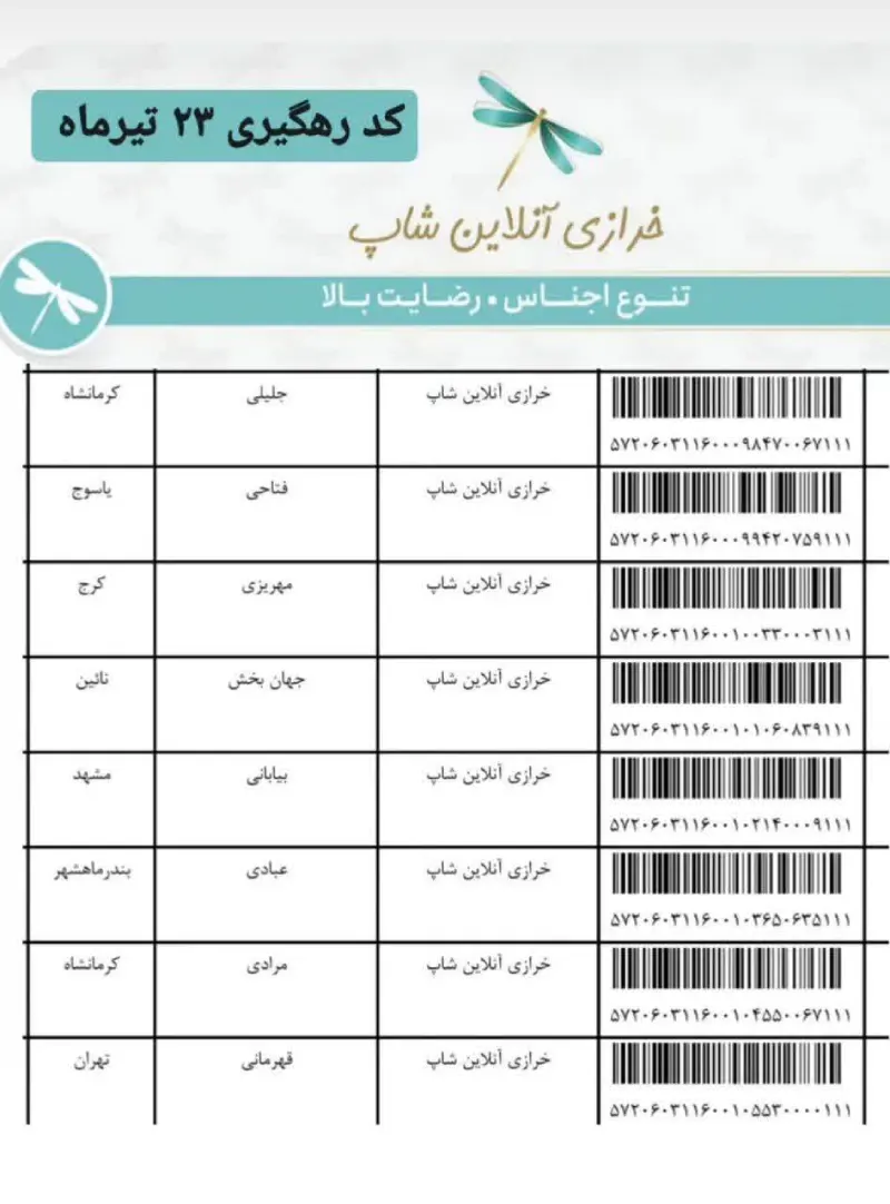 کد رهگیری 23 تیر ماه