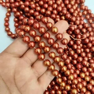 مروارید پلاستیکی مسی قهوه ای 8میل (1 بند)